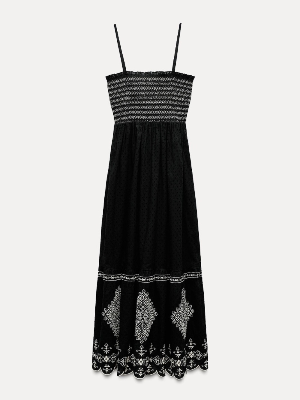 Room 34 Black Smocked Boho Embroidered Tiered Maxi Dress NWT Size Small
